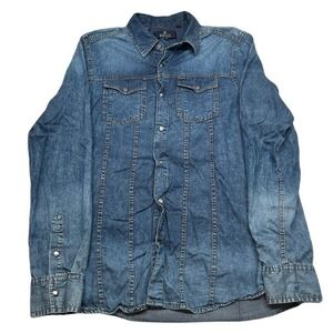 Buffalo David Bitton Western Denim Shirt Mens Small Blue Long Sleeve Pearl Snap